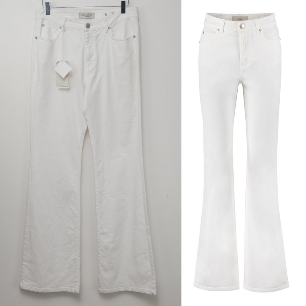MaxMara Weekend Cosimo Jeans Stretch Denim Wide Leg Resort White Size 14 New